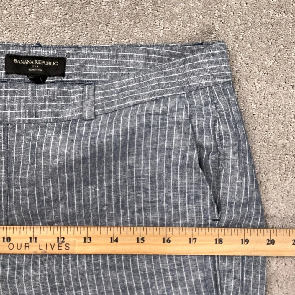 Banana Republic Pants Womens 10P Blue Pinstripe Hampton Fit Linen Lightweight